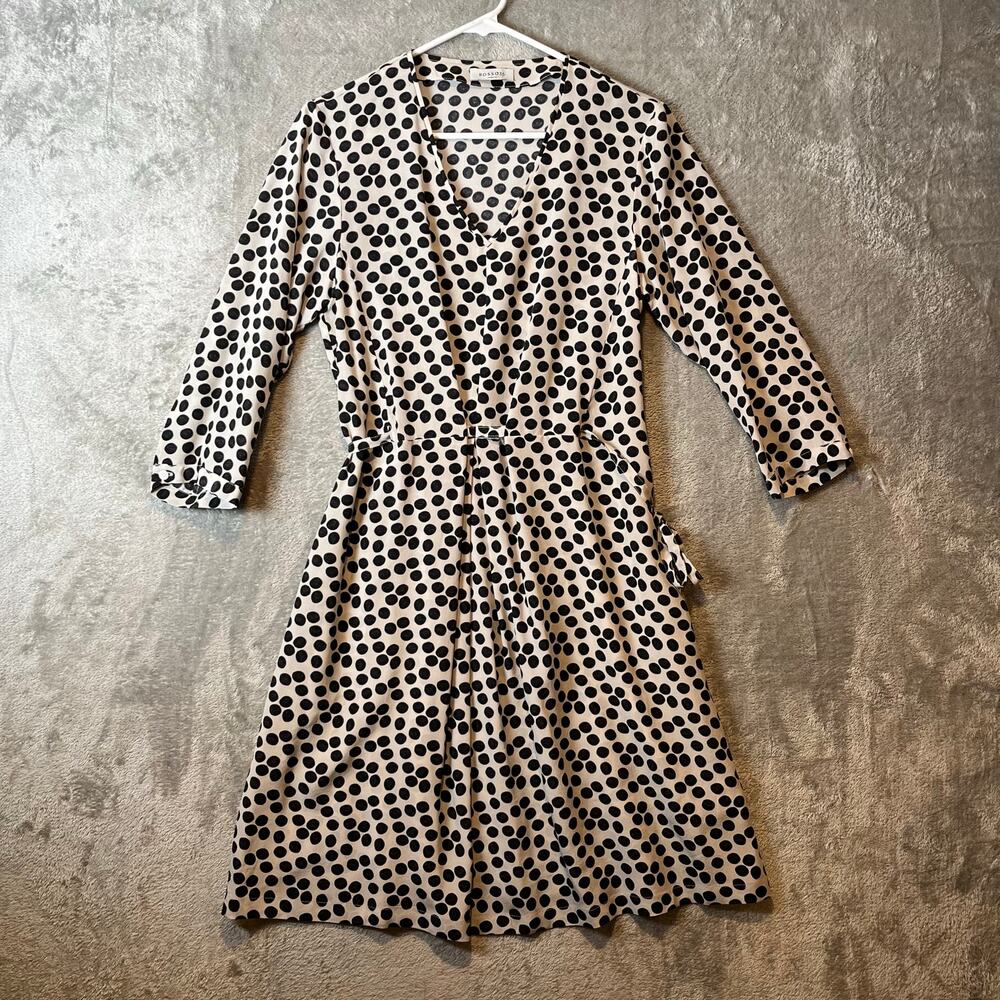 Rosso35 100% Silk Polka‎ Dot Dress Size 42 US 6 Gray Black